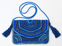 Bohemian Hand embellished Sling/ Clutch Bags – Blue Sequins with Tassels