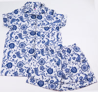 Blue Paisley Pattern Button PJ with Short - 100% Pure Cotton PJ Set