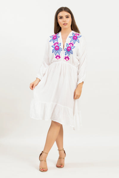 "Ari" Embroidered V-Neck Summer Dress